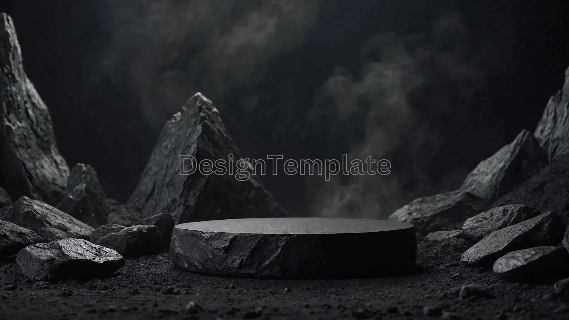 Elegant Circle Podium with Charcoal Theme Stone and Rock Shape Texture image